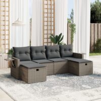 Sofasæt Til Haven 6 Dele Med Hynder Polyrattan – Grå / Uden opbevaring