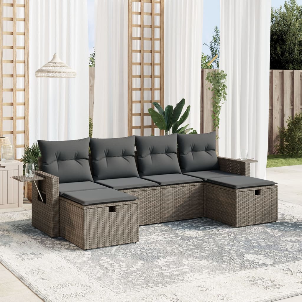 Sofasæt Til Haven 6 Dele Med Hynder Polyrattan - Grå / Uden opbevaring