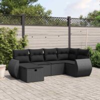 Sofasæt Til Haven 6 Dele Med Hynder Polyrattan – Sort / Uden bord og opbevaring