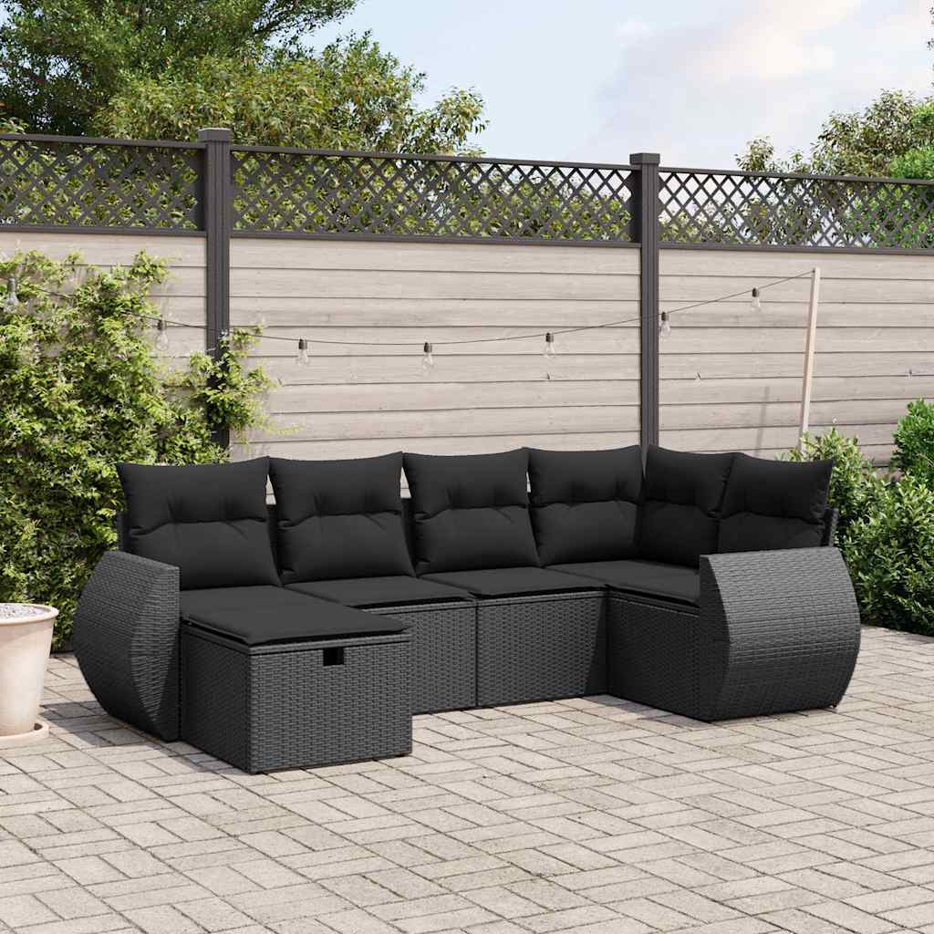 Sofasæt Til Haven 6 Dele Med Hynder Polyrattan - Sort / Uden bord og opbevaring