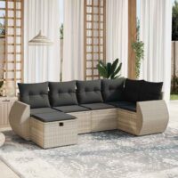 Sofasæt Til Haven 6 Dele Med Hynder Polyrattan – Lysegrå / Uden bord og opbevaring