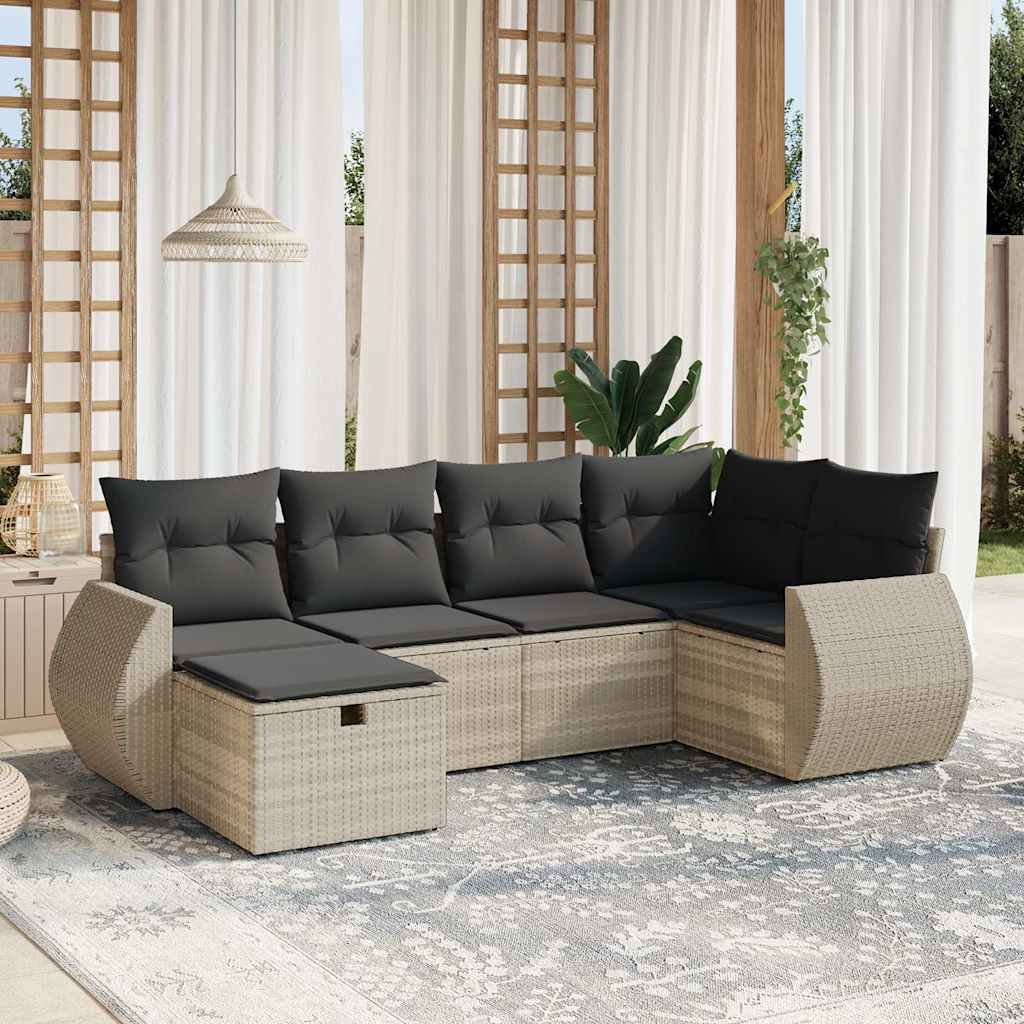 Sofasæt Til Haven 6 Dele Med Hynder Polyrattan - Lysegrå / Uden bord og opbevaring