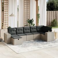 Havesofasæt 7 Dele Med Hynder Polyrattan - Grå / Uden bord