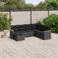 Havesofasæt 7 Dele Med Hynder Polyrattan – Sort / Uden bord
