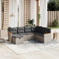 Havesofasæt 7 Dele Med Hynder Polyrattan – Grå / Uden bord