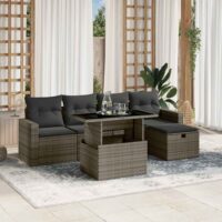 Sofasæt Til Haven 6 Dele Med Hynder Polyrattan – Grå / Uden opbevaring