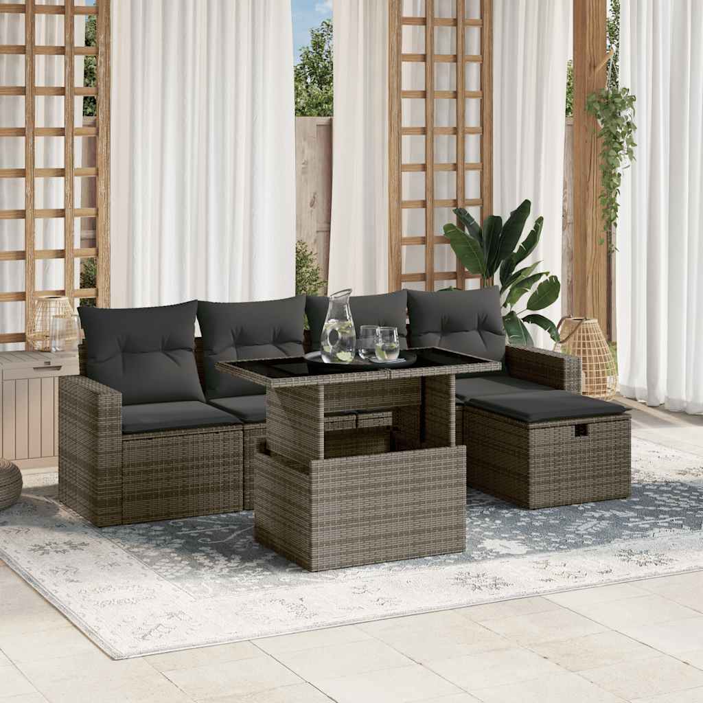 Sofasæt Til Haven 6 Dele Med Hynder Polyrattan - Grå / Uden opbevaring