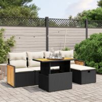 Sofasæt Til Haven 6 Dele Med Hynder Polyrattan – Sort og cremefarvet / Uden opbevaring