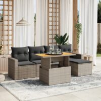 Sofasæt Til Haven 6 Dele Med Hynder Polyrattan – Grå / Uden opbevaring