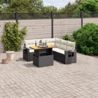 Sofasæt Til Haven 6 Dele Med Hynder Polyrattan – Sort og cremefarvet / 3X hjørnedel + 2x midterdel + bord