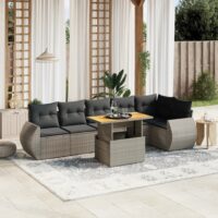 Sofasæt Til Haven 7 Dele Med Hynder Polyrattan – Grå og mørkegrå / 3X midterdel + 3x hjørnedel + bord