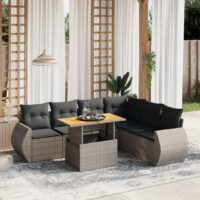 Sofasæt Til Haven 7 Dele Med Hynder Polyrattan – Grå og mørkegrå / 3X hjørnedel + 3x midterdel + bord