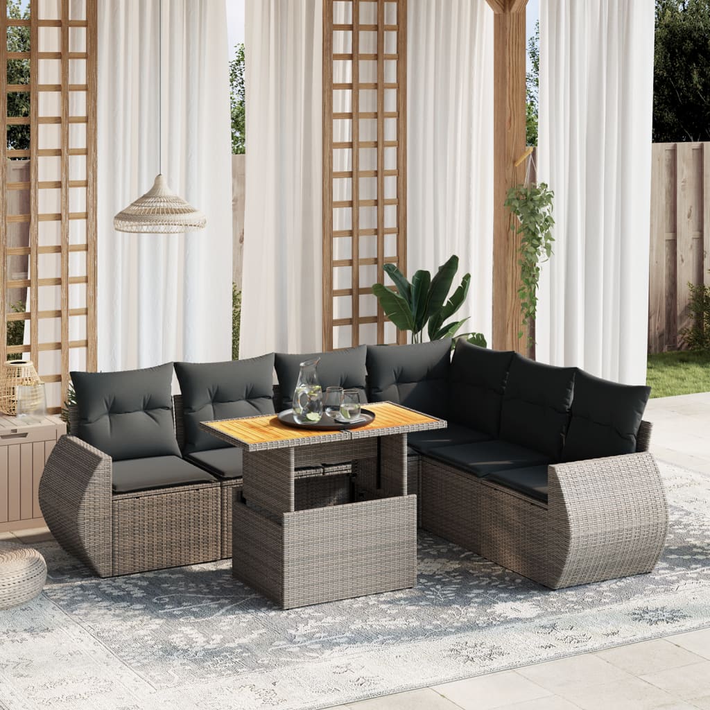Sofasæt Til Haven 7 Dele Med Hynder Polyrattan - Grå og mørkegrå / 3X hjørnedel + 3x midterdel + bord