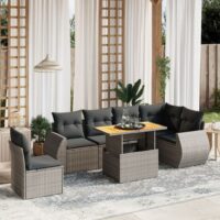 Sofasæt Til Haven 7 Dele Med Hynder Polyrattan – Grå og mørkegrå / Bord + 3x hjørnedel + 3x midterdel