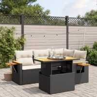 Sofasæt Til Haven 5 Dele Med Hynder Polyrattan – Sort og cremefarvet / uden opbevaring
