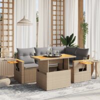 Sofasæt Til Haven 5 Dele Med Hynder Polyrattan – beige og grå / uden opbevaring