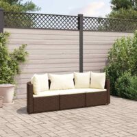 Sofasæt Til Haven 3 Dele Med Hynder Polyrattan - 3 / Brun og cremefarvet