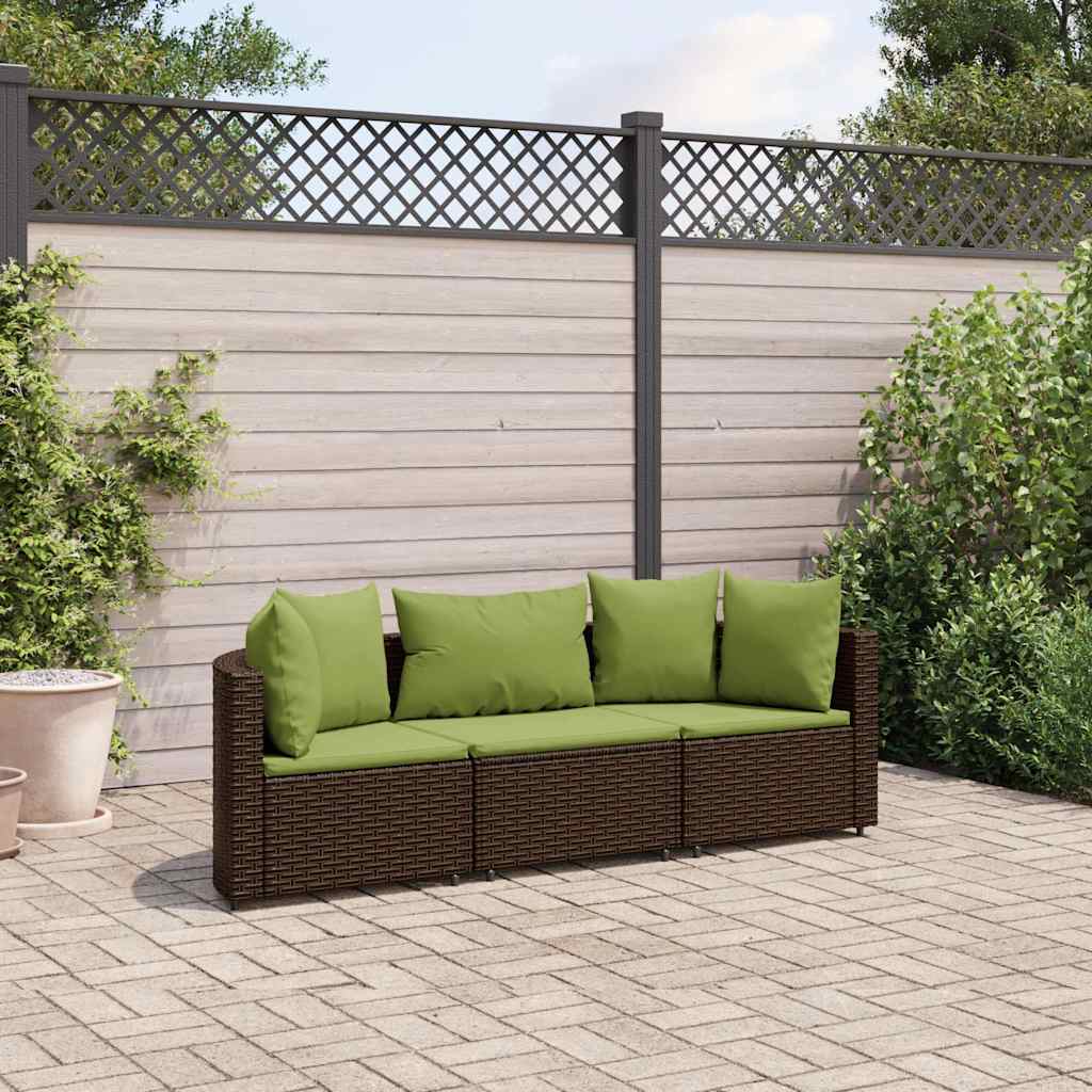 Sofasæt Til Haven 3 Dele Med Hynder Polyrattan - 3 / Brun og grøn