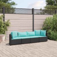 Sofasæt Til Haven 3 Dele Med Hynder Polyrattan – 4 / Sort og blå