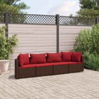 Sofasæt Til Haven 3 Dele Med Hynder Polyrattan – 4 / Brun og rød