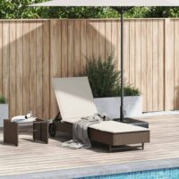 Liggestol Med Hjul Og Hynde Polyrattan - Brun