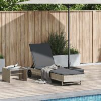 Liggestol Med Hjul Og Hynde Polyrattan – Lysegrå