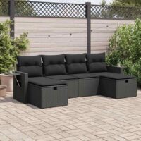 Sofasæt Til Haven 6 Dele Med Hynder Polyrattan – Sort / Med opbevaring