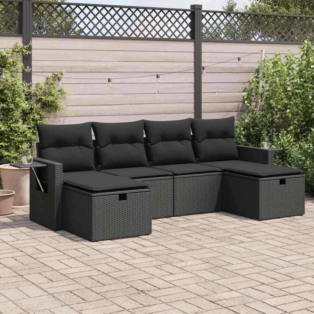Sofasæt Til Haven 6 Dele Med Hynder Polyrattan - Sort / Med opbevaring