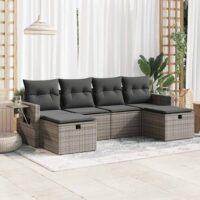 Sofasæt Til Haven 6 Dele Med Hynder Polyrattan – Grå / Med opbevaring