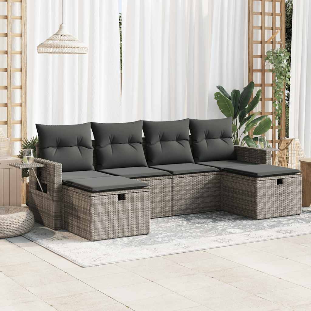 Sofasæt Til Haven 6 Dele Med Hynder Polyrattan - Grå / Med opbevaring