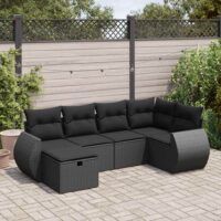 Sofasæt Til Haven 6 Dele Med Hynder Polyrattan – Sort / Med opbevaring