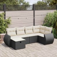 Sofasæt Til Haven 6 Dele Med Hynder Polyrattan – Sort og cremefarvet / Med opbevaring
