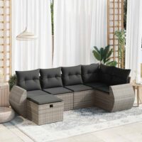 Sofasæt Til Haven 6 Dele Med Hynder Polyrattan – Grå / Med opbevaring