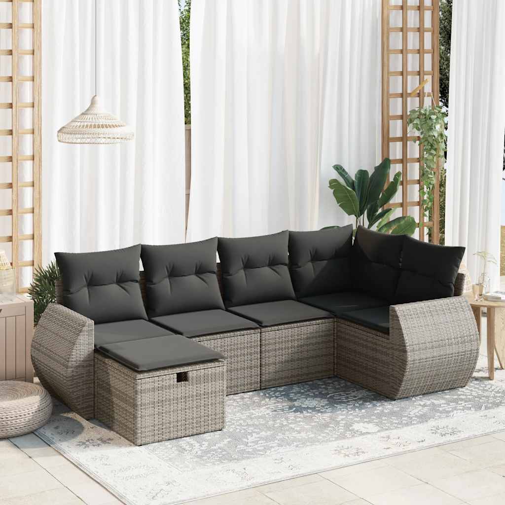 Sofasæt Til Haven 6 Dele Med Hynder Polyrattan - Grå / Med opbevaring