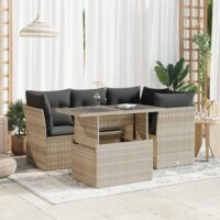 Sofasæt Til Haven 5 Dele Med Hynder Polyrattan – Lysegrå / med opbevaring
