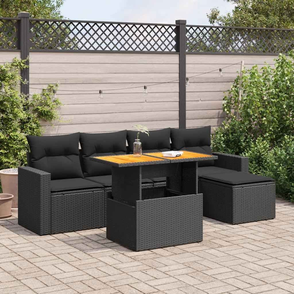 Sofasæt Til Haven 6 Dele Med Hynder Polyrattan - Sort / Med opbevaring