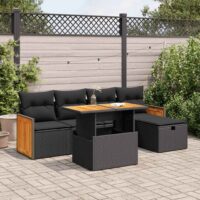 Sofasæt Til Haven 6 Dele Med Hynder Polyrattan – Sort / Med opbevaring