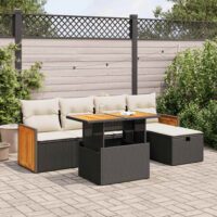 Sofasæt Til Haven 6 Dele Med Hynder Polyrattan – Sort og cremefarvet / Med opbevaring