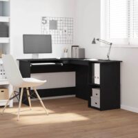 L-Formet Skrivebord 120x140x75 Cm Konstrueret Træ – Sort Eg