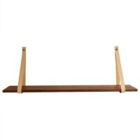 NocNoi Harre Vig væghylde – massiv valnød træ og natur læder 75×20 cm