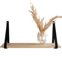 NocNoi Harre Vig væghylde – hvidolieret egetræ m. sort læderstrop, 50-100 100×20 cm