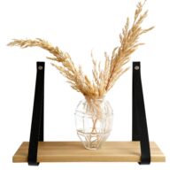 NocNoi Harre Vig væghylde – olieret egetræ m. sort læderstrop, 50-100 100×20 cm